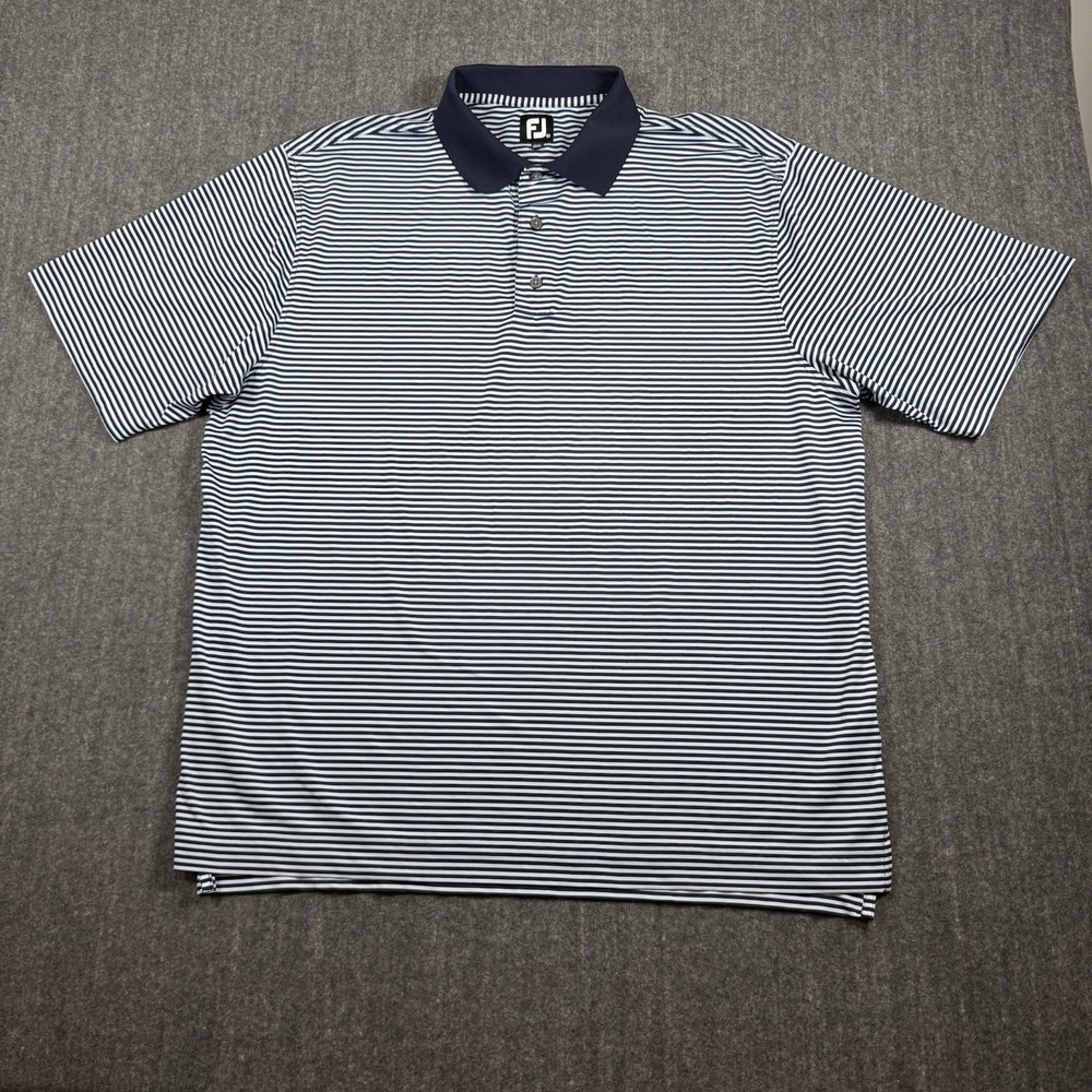 FootJoy FJ Men's XL Navy Striped Golf Polo Shirt Performance - Picture 4 of 8